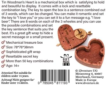 iDventure Tin Woodman's Heart, Mechanical Treasure Chest for Jewelry, Cryptex Gift Packaging, 3D Puzzle