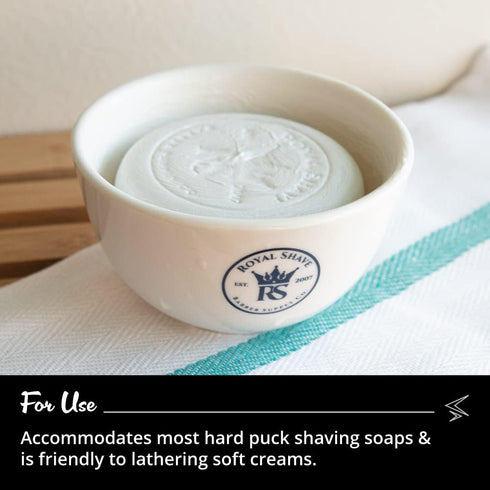 Ceramic Textured Shaving Bowl, Shave Soap & Shaving Cream Dish, Textured for Rich Lather (White)