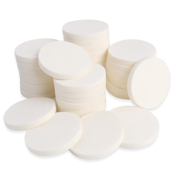 50 Pieces White Round Makeup Sponge, Facial Powder Puff Cosmetic Blender for All Skin Types, Wet and Dry Dual Use