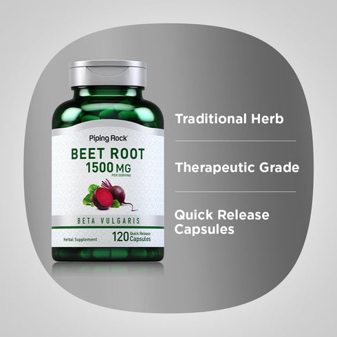 Piping Rock Beet Root Capsules 1500 mg | 120 Pills | Non-GMO, Gluten Free Extract Supplements