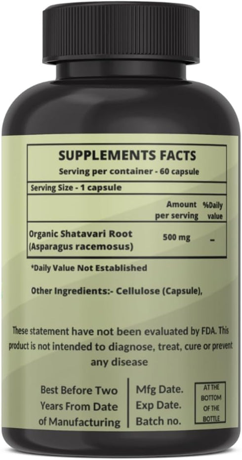 Heroot 500mg 120 Organic Shatavari Root (Asparagus racemosus) Menstrual Cramp Relief, Menopause Support, and Women's