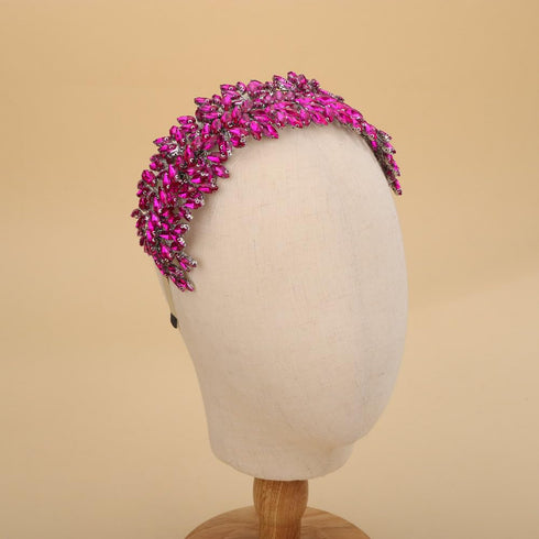 Sither Bridal Crystal Headband, Large Silver Hair Accessories for Wedding Party & Prom Gift (purple red)