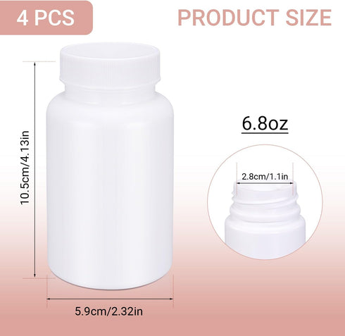 Empty Plastic Pill Bottle Medicine Bottles with Smooth Screw Lid for Liquid Solid Powder (200cc 4pack)