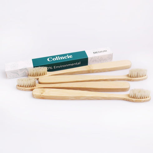 Bamboo Toothbrush with Medium Boar Bristles, Natural Toothbrush, Environmentally Friendly (8 Pieces)