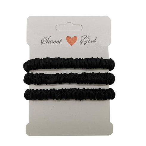 MAXFEEL 100% Pure Muberry Silk Hair Scrunchie - Small Silk Scrunchy Skinny Hair Ties, Black (3 Pack)