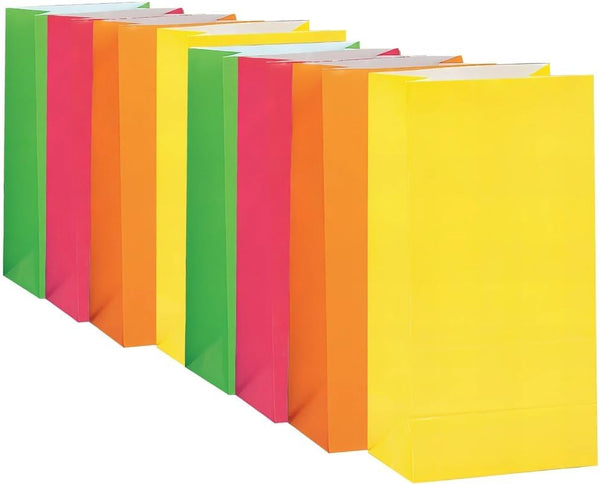 Neon Assorted Paper Party Bags, 10 Pieces, Vibrant Colors, Premium Quality for Gifts, Birthdays, Weddings & Events