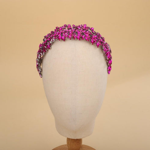 Sither Bridal Crystal Headband for Wedding Party Silver Large Crystal Headpiece Hair Accessories for Bride Hair Clips for Prom Party Gift (purple red)