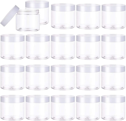 20 PCS 2oz Plastic Empty Jars with Lids (White), Wide-Mouth Refillable Storage Containers for Cosmetics, Candy, Beads,