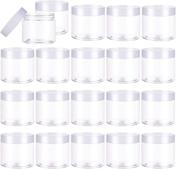 20 PCS 2oz Plastic Empty Jars with Lids (White), Wide-Mouth Refillable Storage Containers for Cosmetics, Candy, Beads,