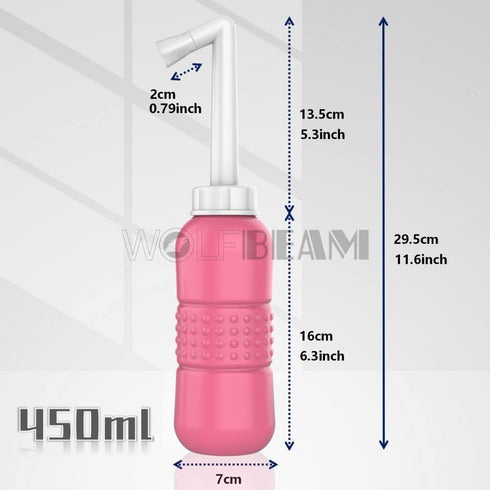 2in1 Portable Hand-held Vulva and Anus Cleaner, Travel Urinal Spray Scrubber for Personal Hygiene (PINK+GREEN 450ML)