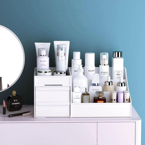 Makeup Desk Organizer with Drawers, Countertop Holder for Cosmetics, Vanity Storage for Lipstick, Brushes, Jewelry