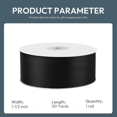 1-1/2" Wide x 50 Yards Black Single Faced Polyester Satin Ribbon, Black Satin Ribbon Perfect for Wedding Decor, Wreath, Crafts, Gift Wrapping & Other Projects (Black) by KMER LIFE