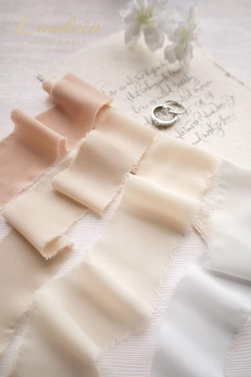 Lookein Handmade 1.5" Chiffon Silk-Like Ribbon Sample Swatch Chart - Frayed Edges for Wedding Invitations