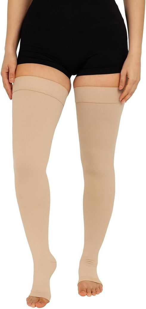 Ozer Compression Socks Ozer 20-30 mmHg (1 Thigh High Open Toe Compression Socks Stockings W/ Silicone Band Pair)