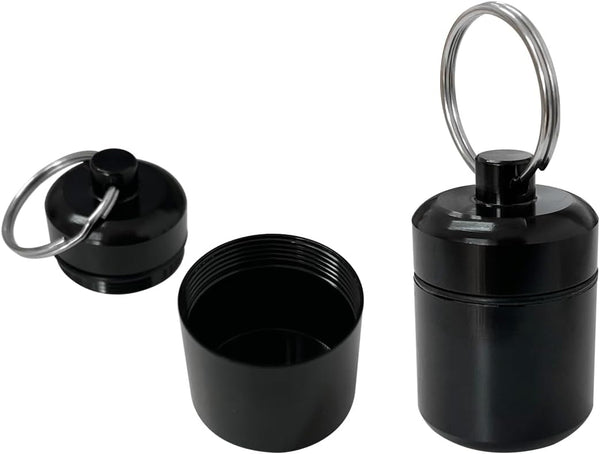2pcs Portable Pill Container Keychain, Aluminium Alloy Round Pill Box Organizer for Outdoor Travel Camping