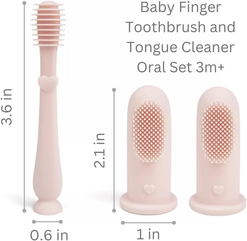 Ali+Oli Oral Care Set for Baby (Blush), Includes Baby Finger Toothbrush x 2, Tongue Scraper, BPA Free