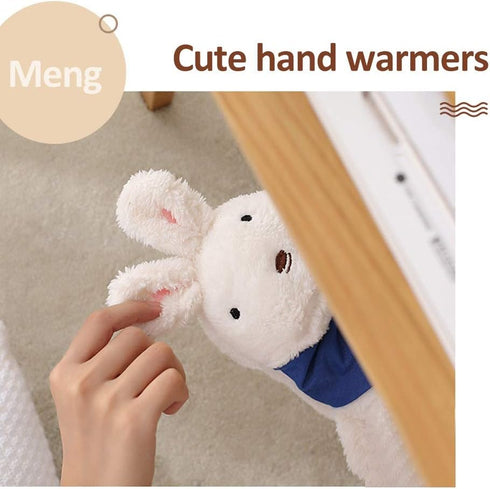 SKUZA Hot Water Bottle, Winter Rabbit Hot Water Bottle Cover Explosion-Proof Plush Fabrics Warm Water Bag Removable
