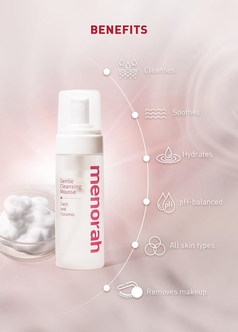 menorah skincare Gentle Cleansing Mousse, with Cacti, Cucumis, Hydration Soothing Facial Cleanser