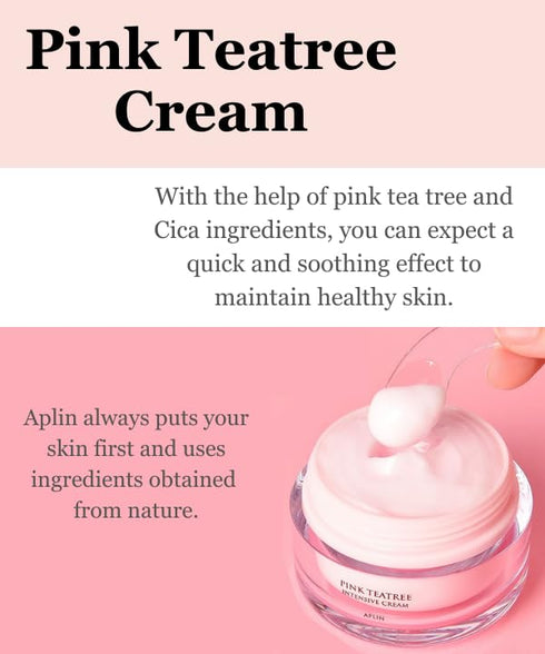 aplin Pink Tea Tree Intensive Cream - 50g/1.7 Oz, CICA, Allantoin, Korean Skin Care, Moisturizing, Hydrating