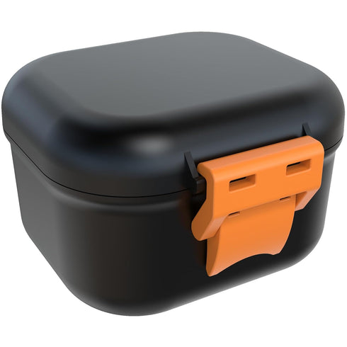 ARGOMAX Leak Proof Denture Bath Cup, Portable Soaking Box with Strainer for Dentures and Braces (Black + Orange)