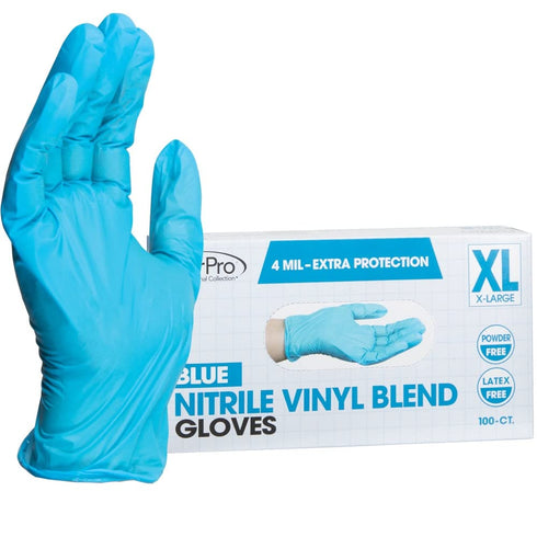 ForPro Disposable Nitrile Vinyl Blend Gloves, 4 Mil Extra Protection, Powder-Free, Blue, X-Large