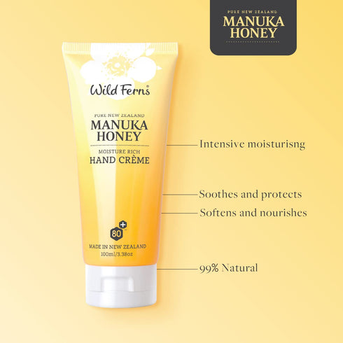 Wild Ferns Manuka Honey Moisture Rich Hand Crème, 100 milliliters, 99% Natural