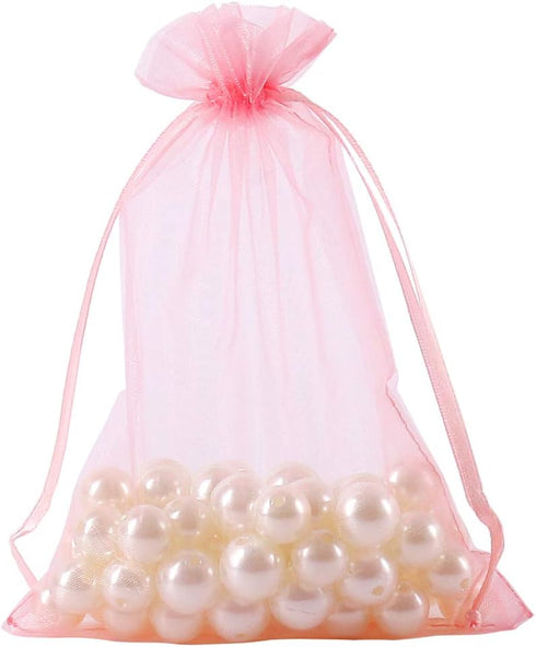 HRX Package Organza Bags Blush Pink - 5x7 inch 100pcs, Mesh Jewelry Pouches for Wedding Baby Shower Party