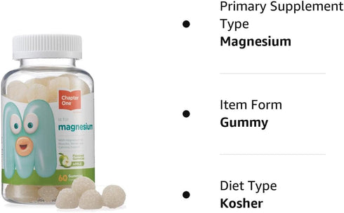 Chapter One Magnesium Gummies for Kids & Adults, Natural Calm, Kosher Apple Flavor, 60 Gummies