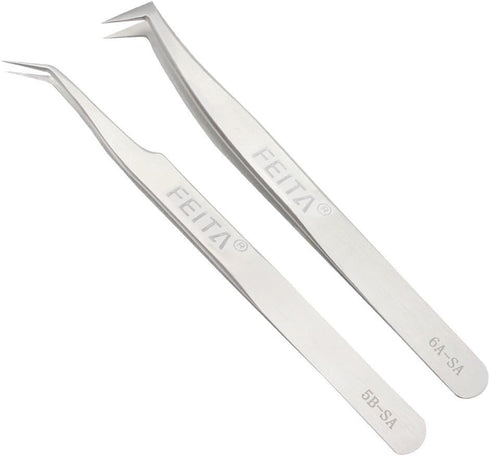 Professional Tweezers Set - FEITA Precision Tweezers with Travel Case - Silver 7Pcs