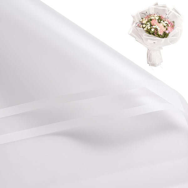 RUSPEPA 20 Sheets Flower Wrapping Paper - White - White Edge Frosted Waterproof Floral Bouquet Packaging for Birthday,