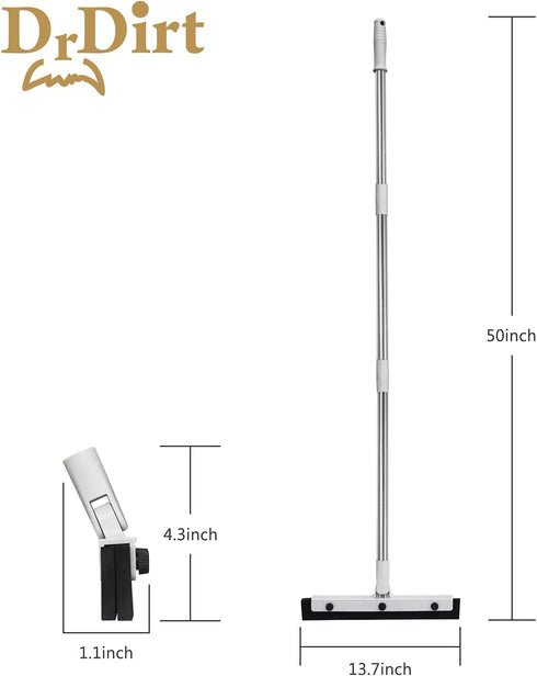 DrDirt Floor Squeegee, 14inch Foam Swivel Squeegee with Stainless Steel Extension Pole, Perfect for Bathroom and Kitchen