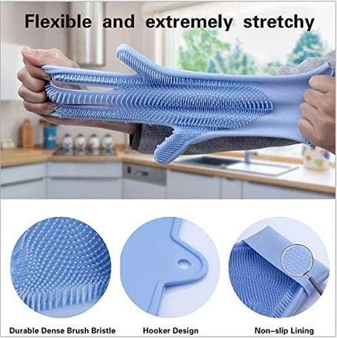 Silicone Dishwashing Gloves, Pet Grooming Rubber Scrubbing Gloves, Sponge Cleaning Brush for Housework
