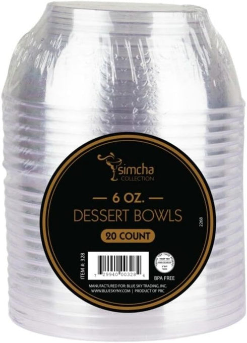 Blue Sky Simcha Collection Crystal Clear 6 Oz Plastic Bowls, 20 Count, Disposable Elegance for Special Occasions