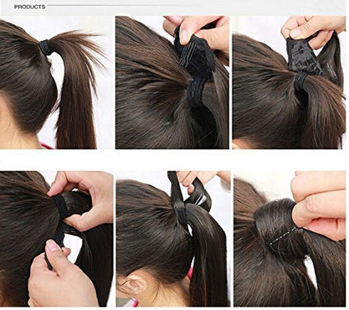 SWACC Women Long Straight/Curly Wavy Wrap Around Ponytail Extension, Synthetic Hair Piece Clip in Dark Copper Red