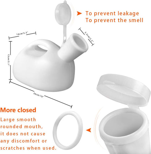 Urinals for Men, 2000 ml/66 oz Portable Male Urinal, Urine Collection Container for Adults, Large Plastic Pee Holder