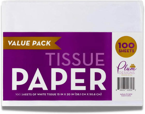 White Gift Tissue Paper - 100 Sheets 15" x 20" for Gift Bags, Bulk White Tissue Packing Paper, Wrapping Sheets