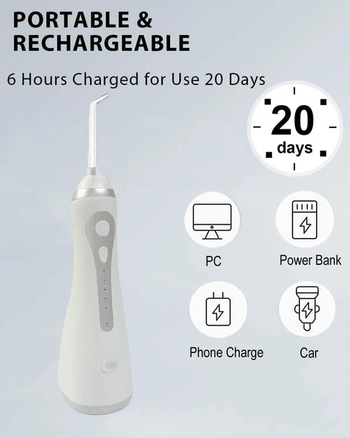 Waterproof Electric Waterflosser Flossing Water Dental Flosser Teeth Pick Portable Cordless Oral Irrigator 300ML Rechargeable Travel Irrigation Cleaner IPX7 8 Tips 5Modes Machine for Teeth Cleaning
