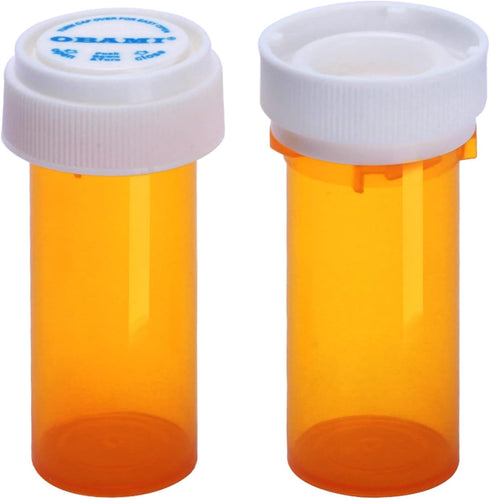 Plastic Empty Pill Bottles with Double Sided Use Caps - Child Resistant & Easy Open Medicine Container (8 Dram, 12pcs)