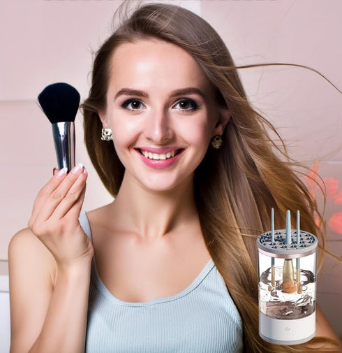 White Transparent Electric Makeup Brush Cleaner, New Version Lazy Automatic Cleaning Tool for Makeup Brushes