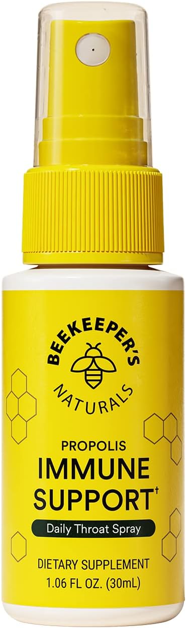 Propolis Throat Spray by Beekeeper's Naturals, Natural Immune Support & Sore Throat Relief, 1.06 oz