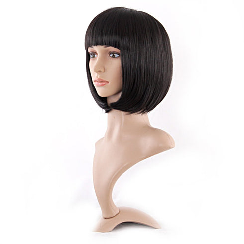 MapofBeauty 12 Inch Short Straight Bob Wig, Black, Fashion Lady with Flat Bangs