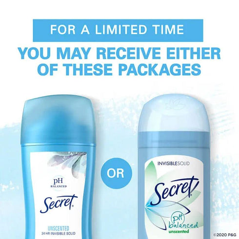 Secret Unscented Invisible Solid Antiperspirant Deodorant, 2.6oz (Pack of 3)