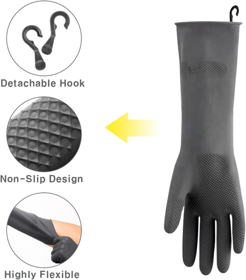 HOMSSEM Dishwashing Gloves with Hanging Hooks - 2 Pairs of Latex Navy, Gray Rubber Gloves for Cleaning