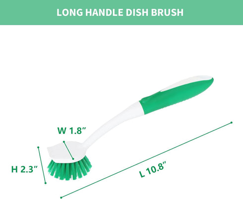 Dish Brush with Handle, 2 Pack Kitchen Scrub Brushes with Built-in Scraper for Cleaning Dishes and Pots