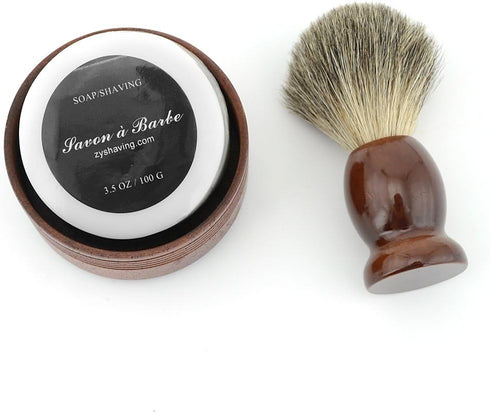 Pure Badger Hair Shaving Brush, Natural Wood Mug Bowl Hand-Made Soap Barber Set