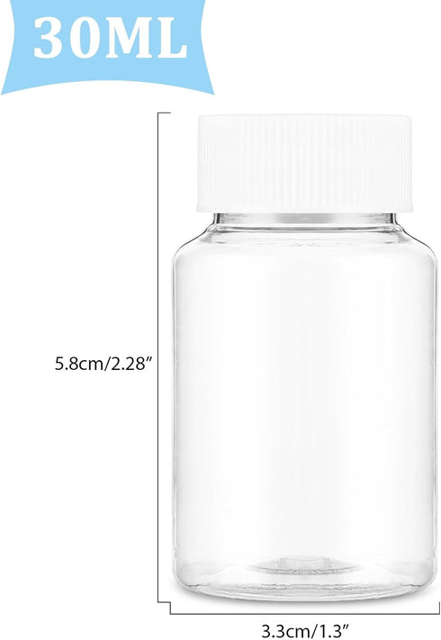 Sibba Clear Pill Bottle 6 Pcs Empty Medicine Organizers 30ML Jar Powder Box Storage Transparent Reagent Containers Plastic Dispenser Leak Proof Caps Receptacle for Toiletries Counter Labels