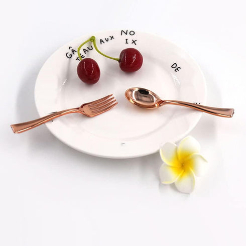 48Pcs Party Disposable Plastic Mini Forks and Spoons Set, Polished Gold Cutlery for Small Appetizers and Desserts