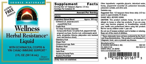 Immune 2 OZ Source Naturals Wellness Herbal Resistance Liquid with Echinacea, Coptis, and Yin Chiao, Support* - Alcohol