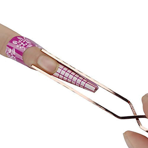 SILPECWEE 1Pc Rose Gold Nail Cuticle Pusher, C Curve Nail Pinching Clips, Gel Nail Scraper, Multi-Function Manicure