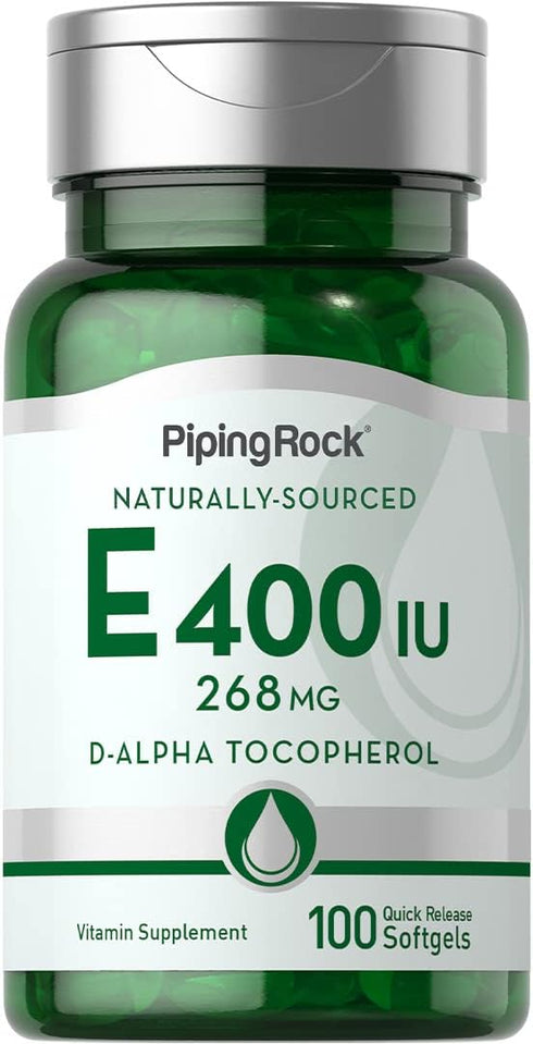 Piping Rock Vitamin E 400 IU Softgels, 268mg, 100 Softgel Capsules, D-Alpha Tocopherol, Non-GMO, Gluten Free
